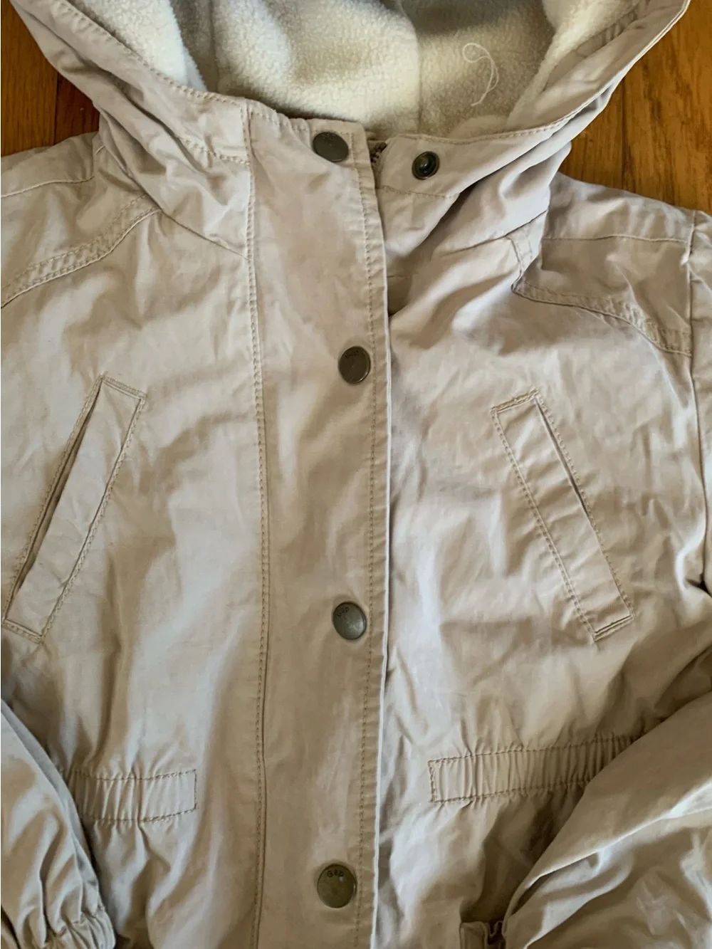 GAP Kids Khaki Hooded Raincoat with Fleece Lining M 8Y